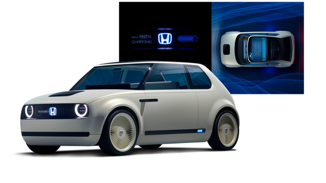 Pohled na vozidlo Honda Clarity Fuel Cell šikmo zepředu s logem Honda