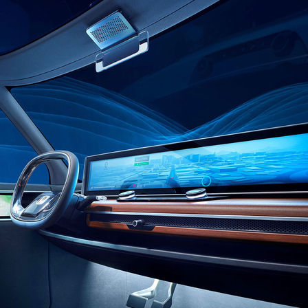 Tříčtvrtinový pohled zepředu na interiér konceptu Honda Urban EV