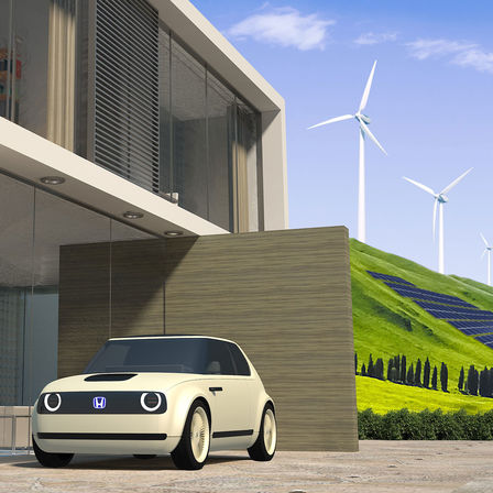 Tříčtvrtinový pohled zepředu na koncept Honda Urban EV s obnovitelnou energií