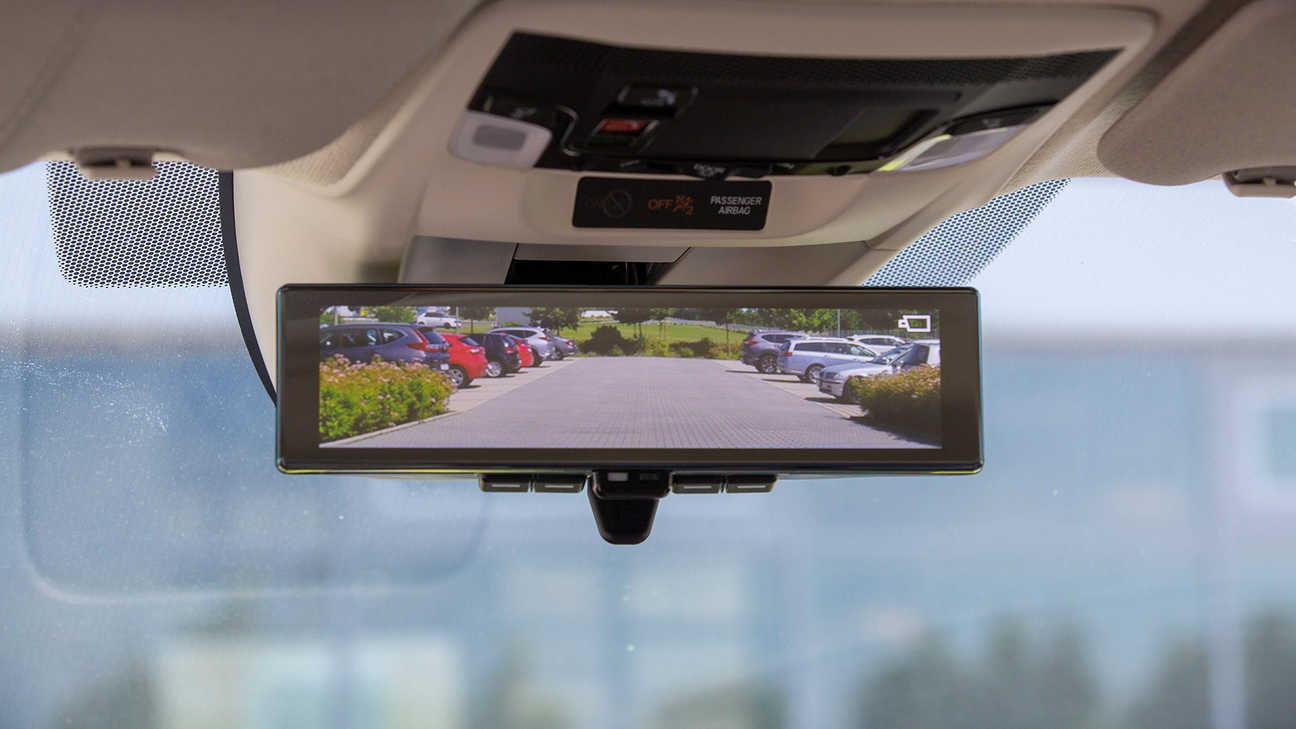 Close up of Honda e Rear-view Camera Mirror System.