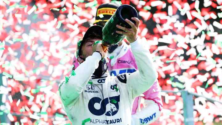 Pierre Gasly celebrating his Formula 1 victory at the Italian Grand Prix