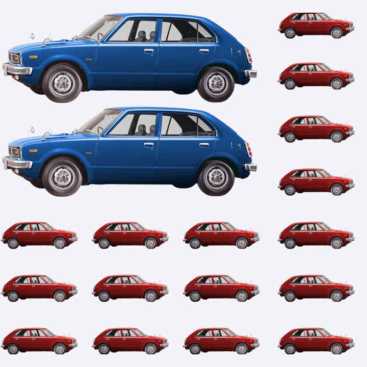 Obrázek americké vlajky vytvořený z modelů Honda Civic