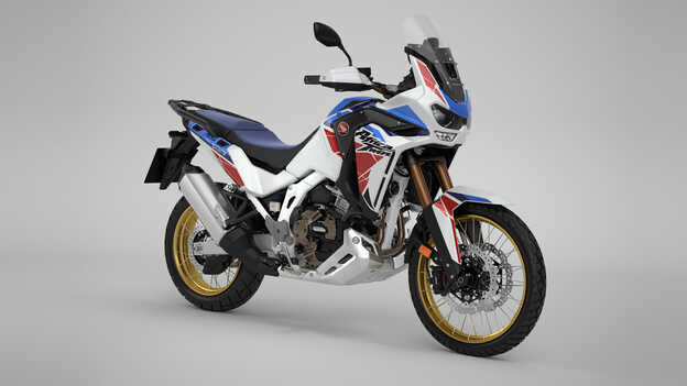 Boční pohled na model Honda Africa Twin Adventure Sports ve studiu.