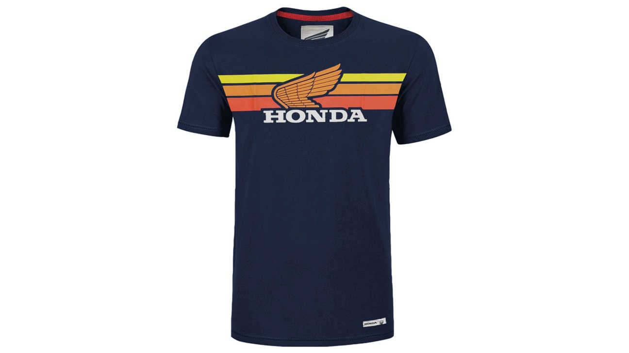 Tričko Honda s retro západem slunce v námořnické modři.