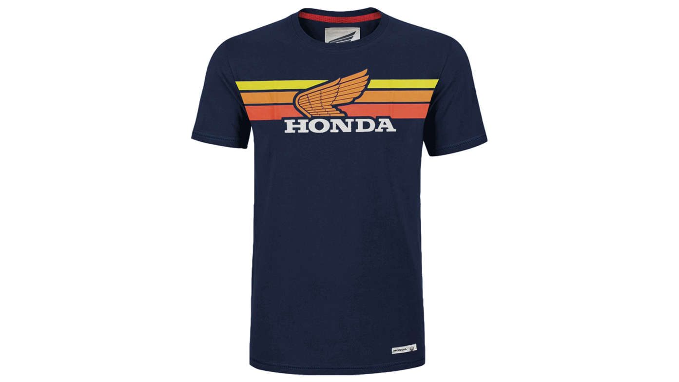 Tričko Honda s retro západem slunce v námořnické modři.