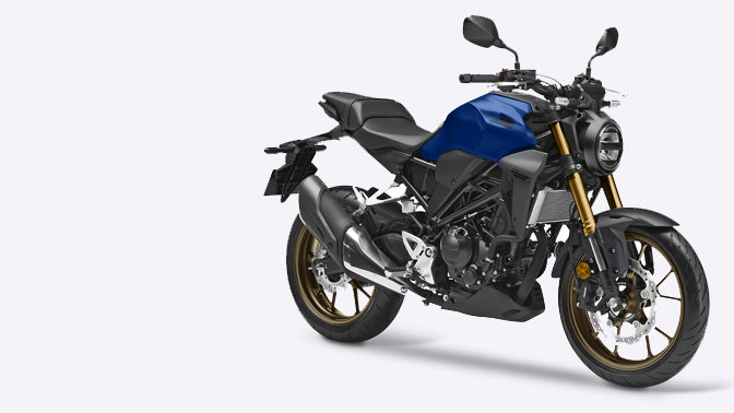 Přední tříčtvrtinový pohled na model Honda CB300R Neo Sports Café.