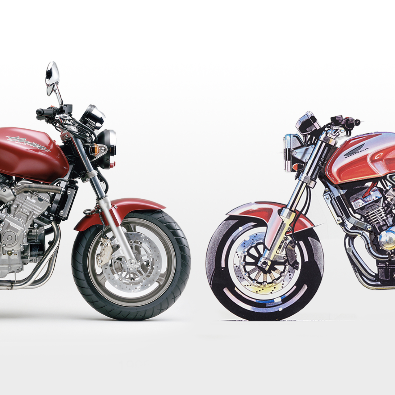 Dvě Hondy Hornet stojící proti sobě.